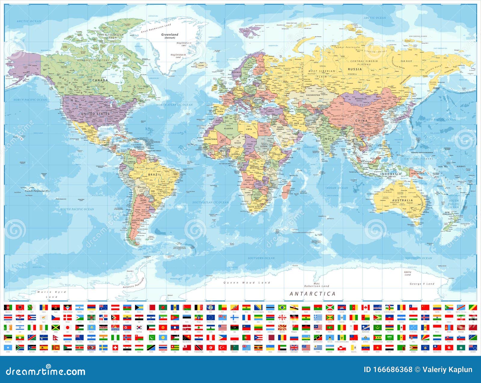 world map political and flags -  detailed 