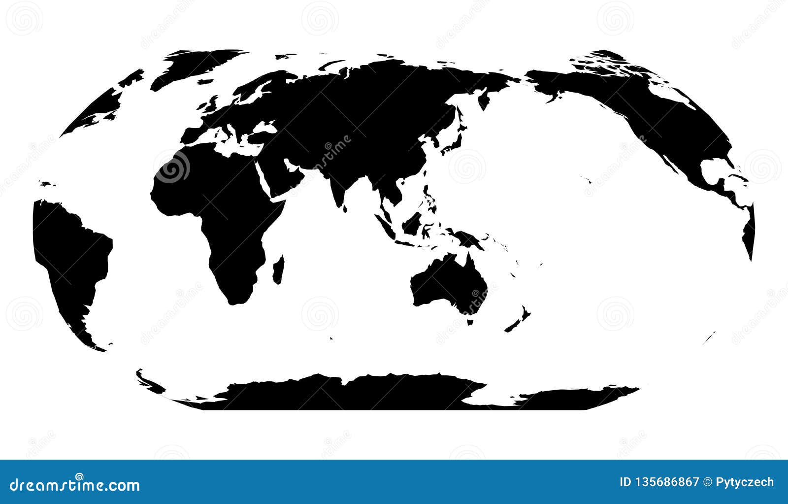 World Map In Robinson Projection Asia And Australia Centered Solid