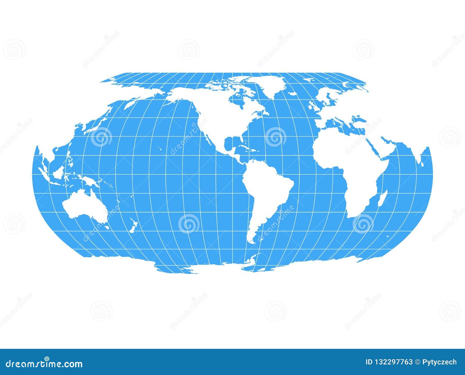 World Map in Robinson Projection with Meridians and Parallels Grid