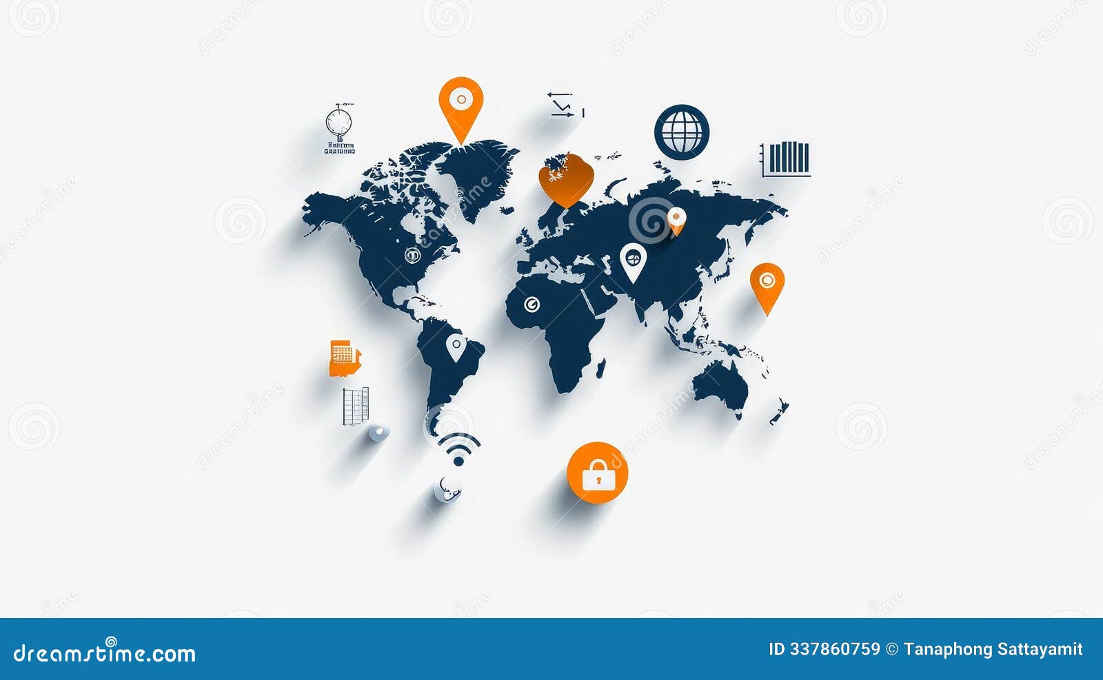 world map with search icons representing international search trends showing global connectivity and data insights