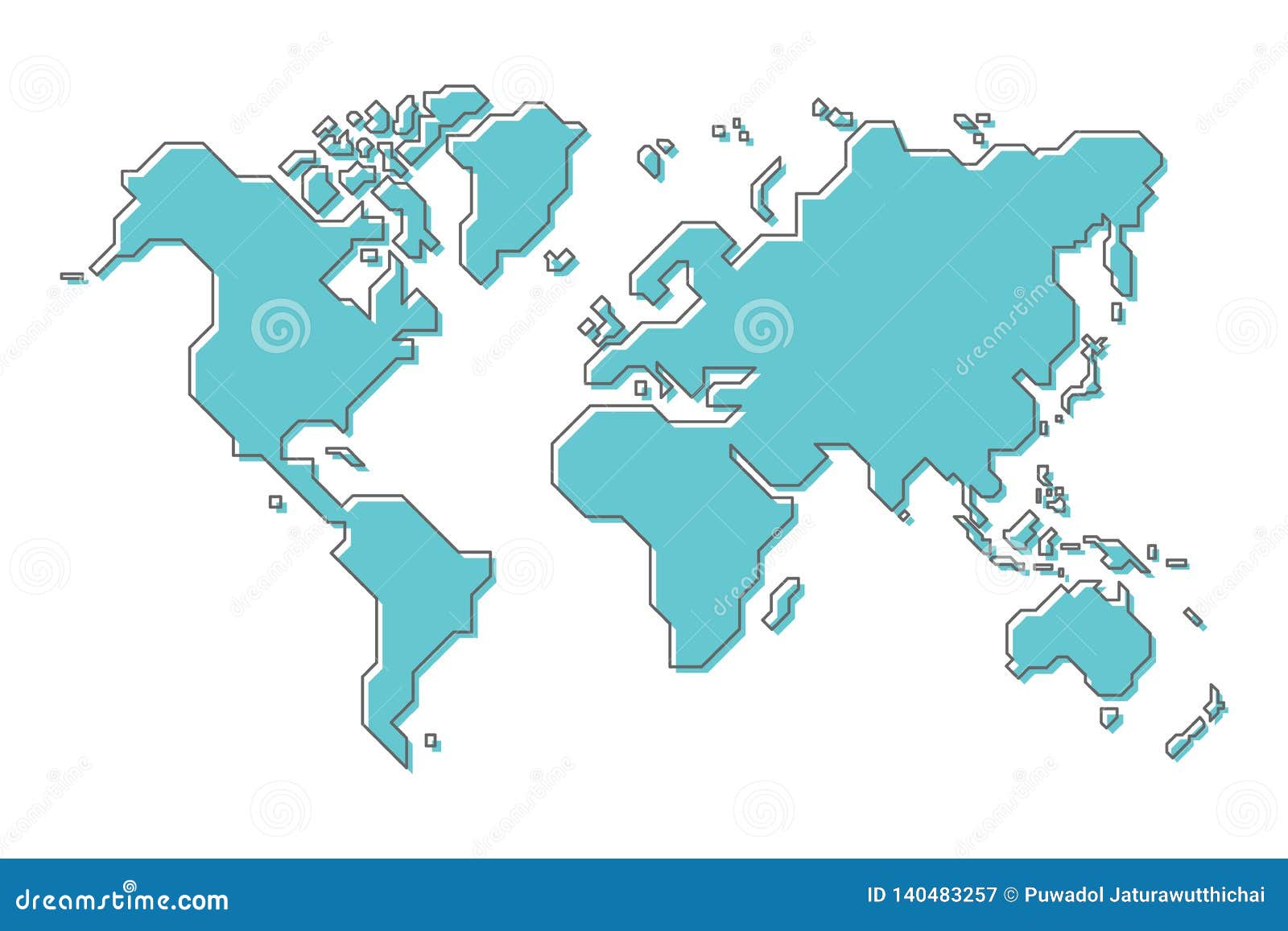World Map With Simple Modern Cartoon Line Art Design Stock Vector