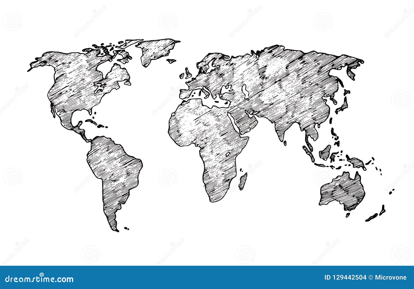 World Map Drawing, Pencil Sketch Vector Illustration