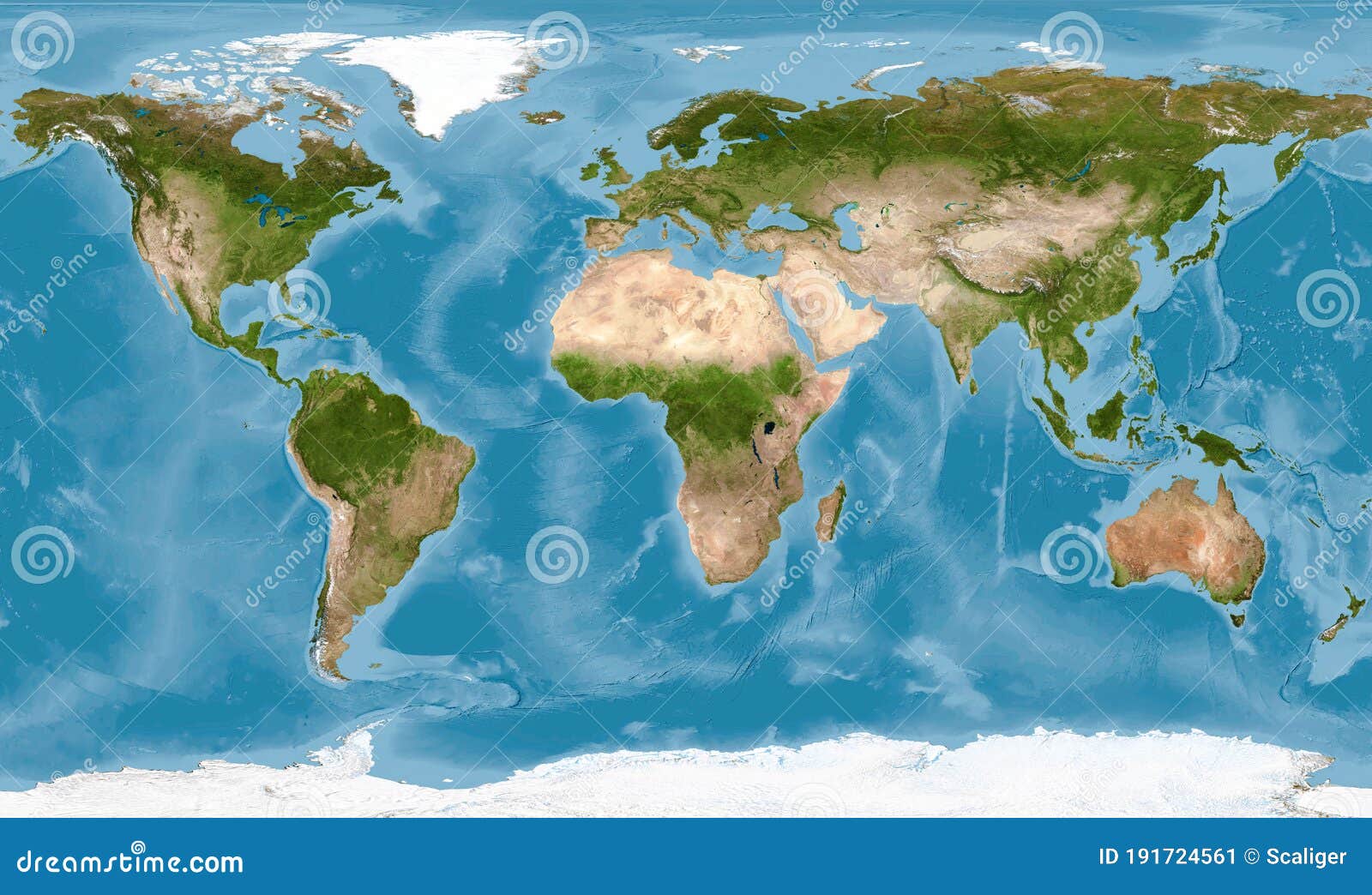 world map with texture on global satellite photo, earth view from space. detailed flat map of continents and oceans