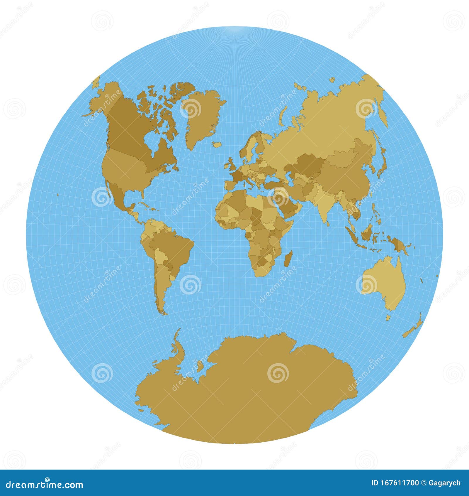 Van Der Grinten Projection World Map. Van Der Grinten Ii Projection. Stock Vector - Illustration Of  Boundary, Infochart: 167611700