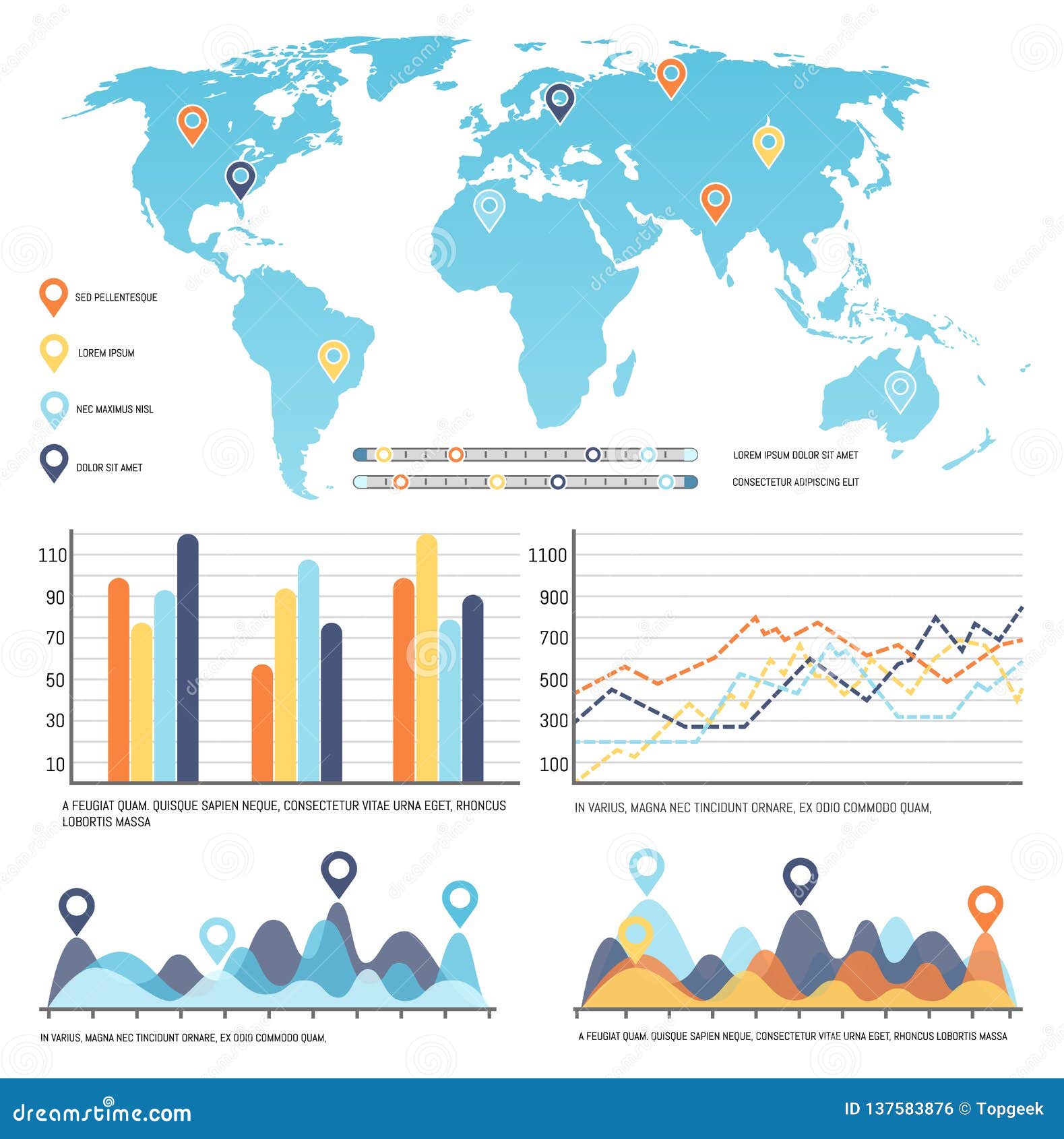 World Map With Worldwide Infographics Visual Data Stock Vector