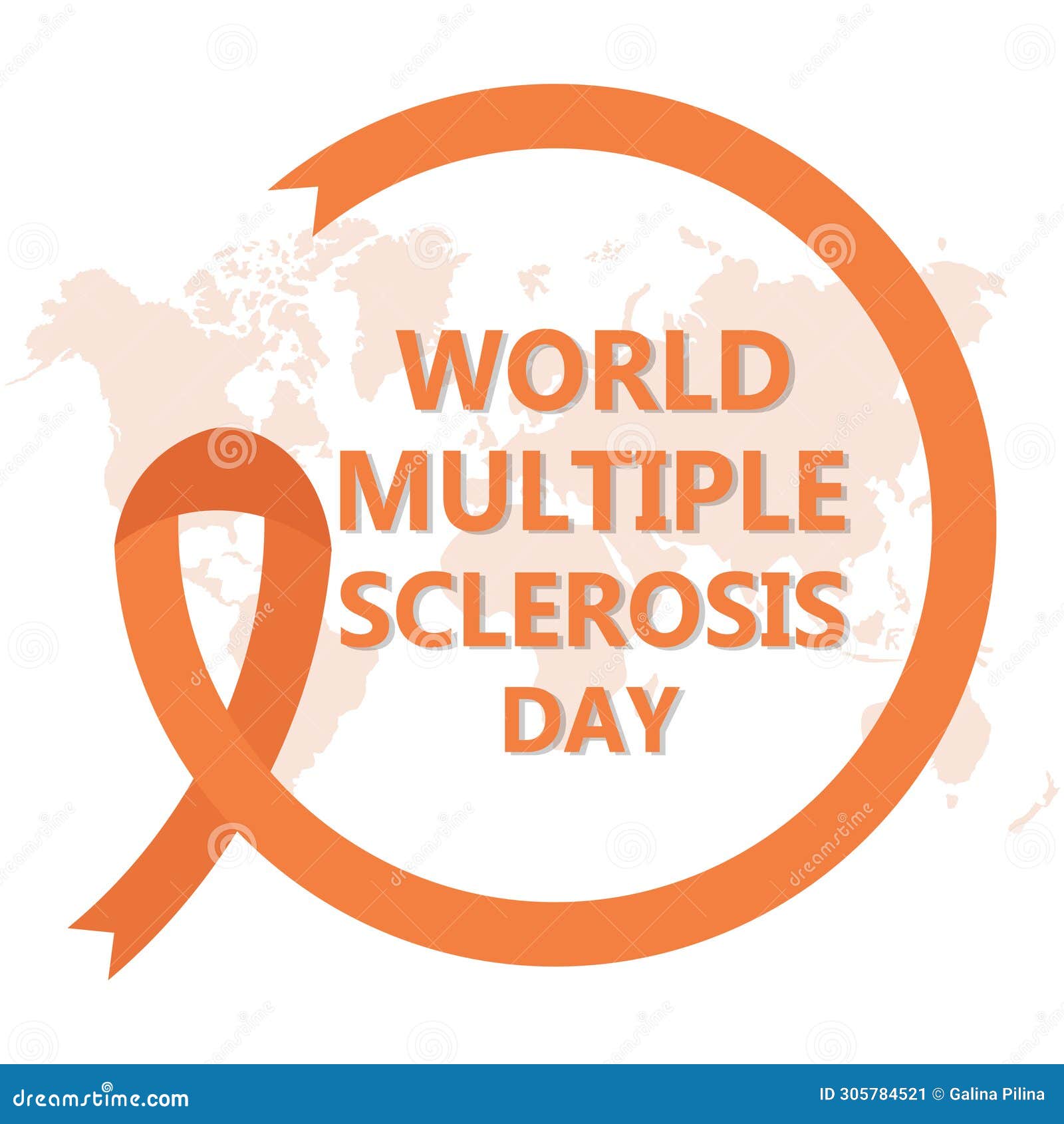 World Multiple Sclerosis Awareness Day Concept. Orange Ribbon and Text