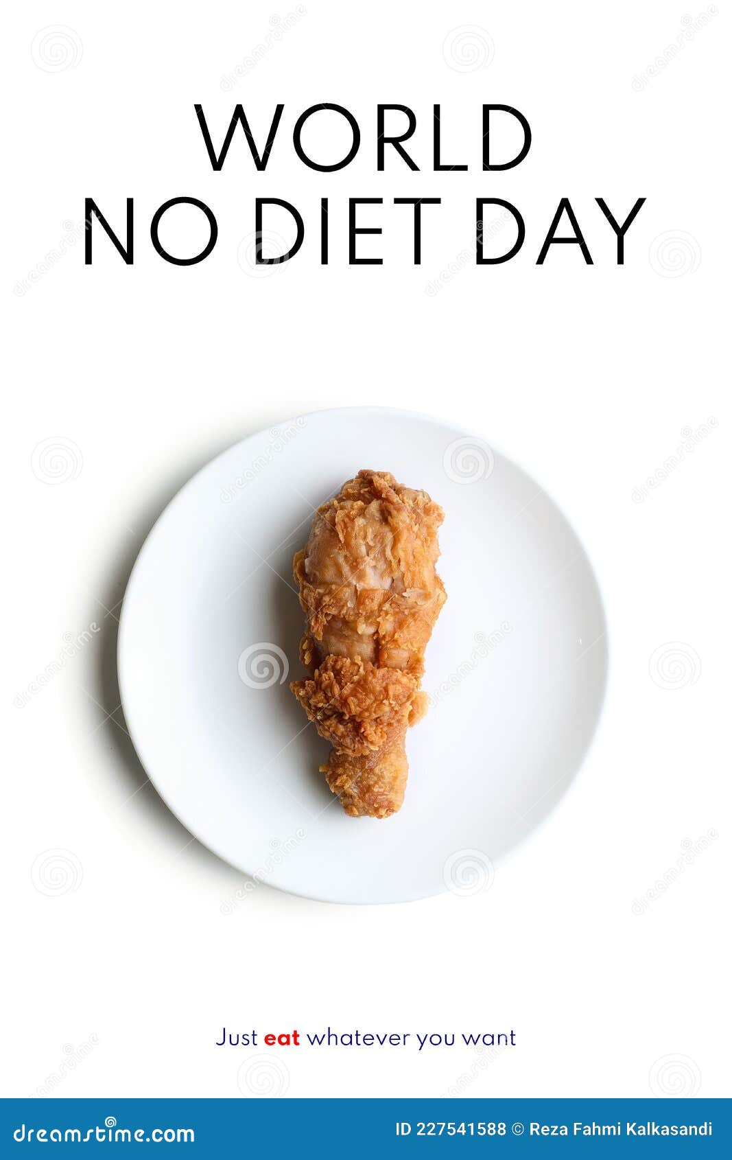World No Diet Day Lettering with Fried Chicken Leg on White Plate