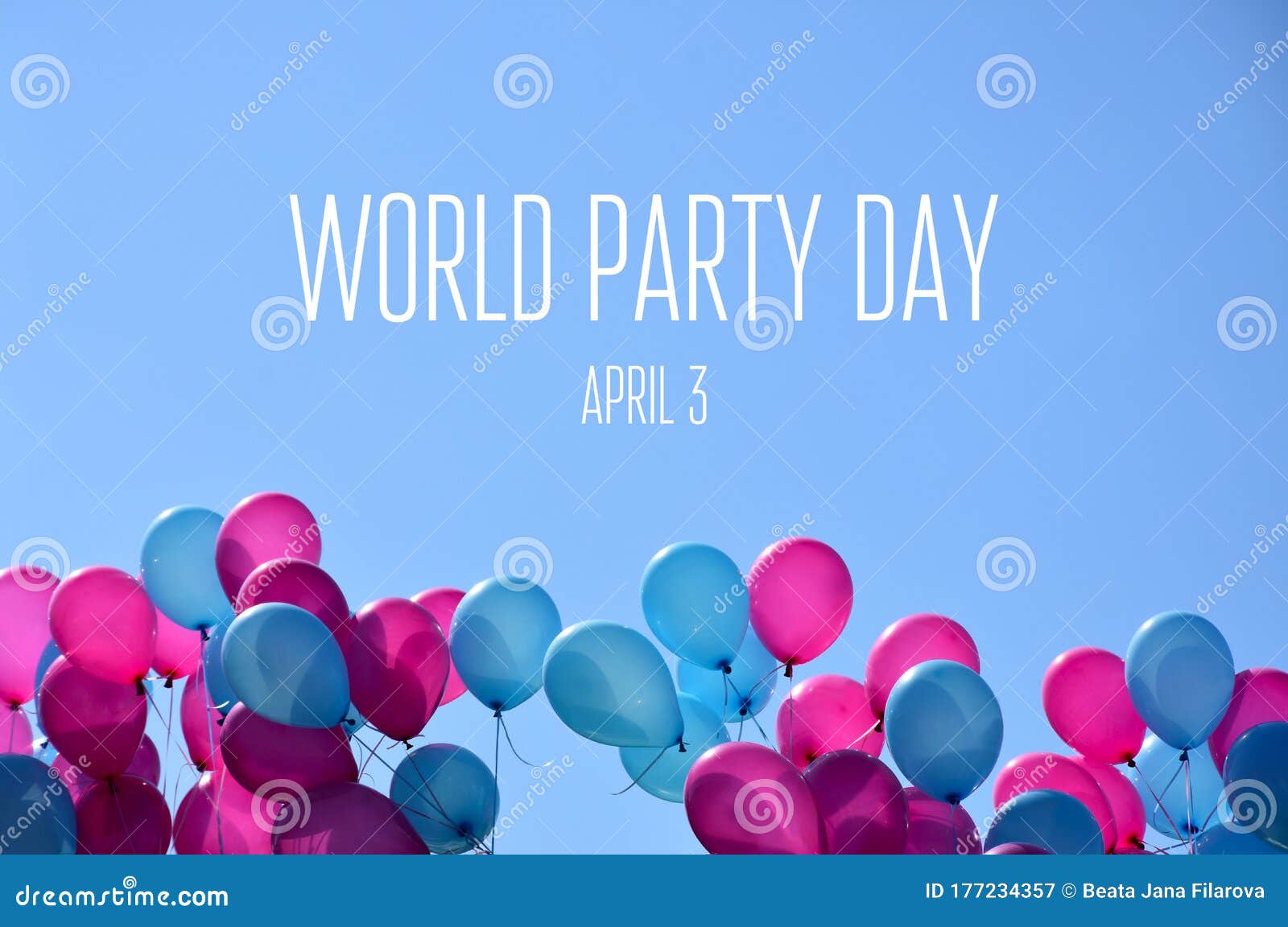 World Party Day with Blue and Pink Balloons Stock Images Stock Image