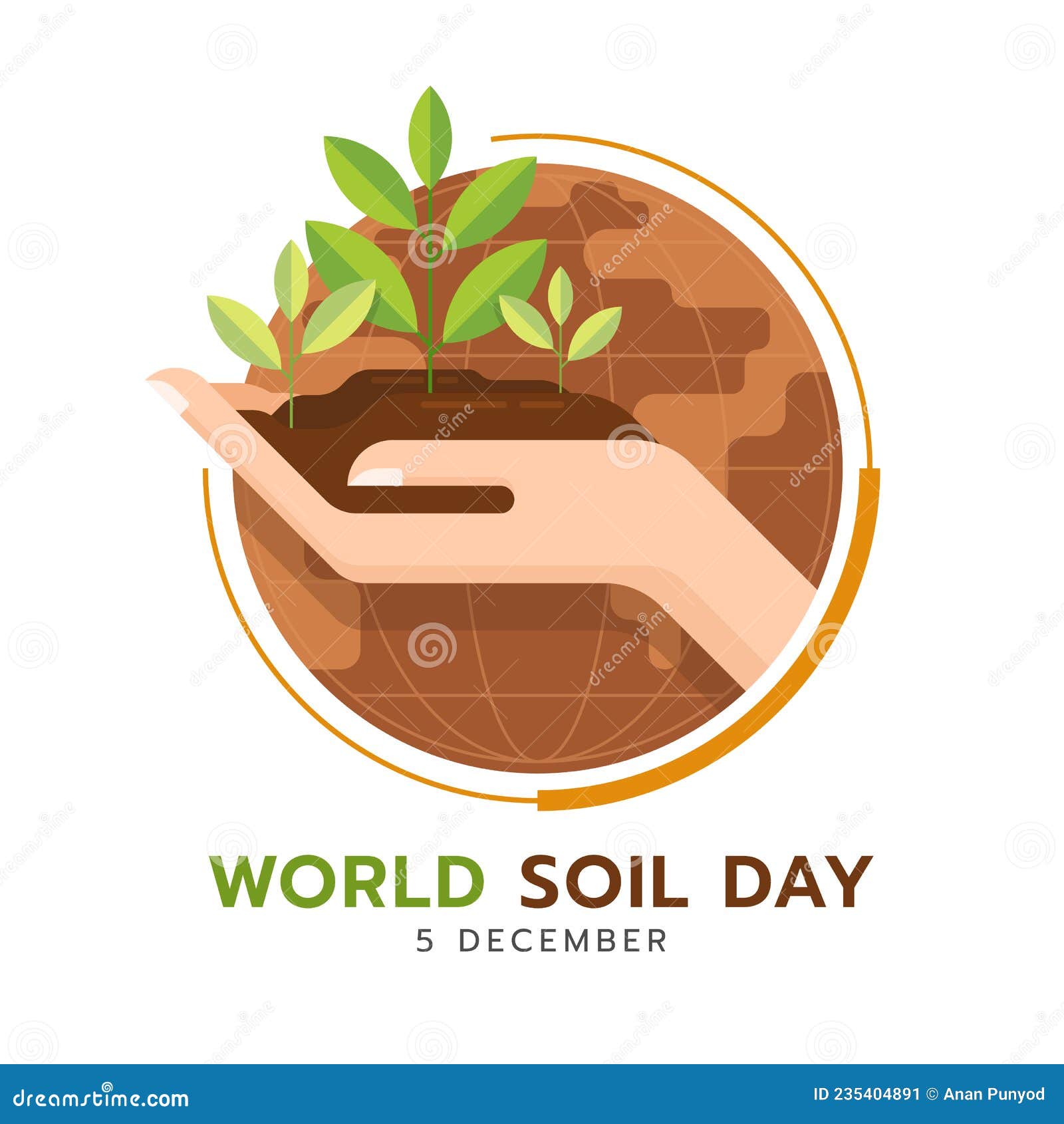 World Soil Day Hand Hold Soil with Tree Sapling in Circle Globe World
