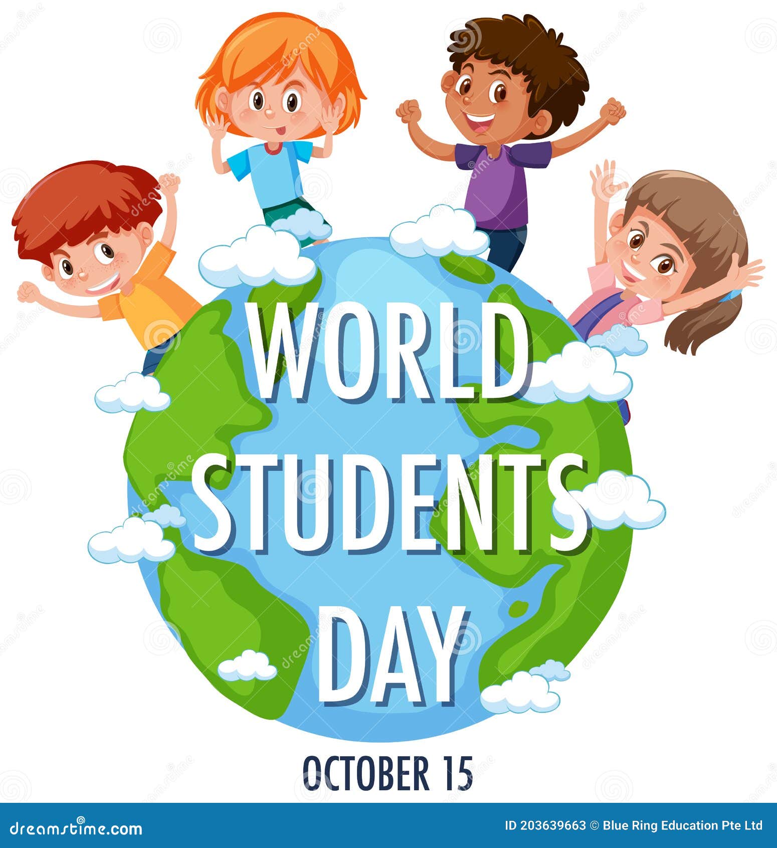World Students Day Logo or Banner with Group of Childrens Standing