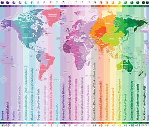 World Time Zones Vector Map With Countries Names And Borders Stock 