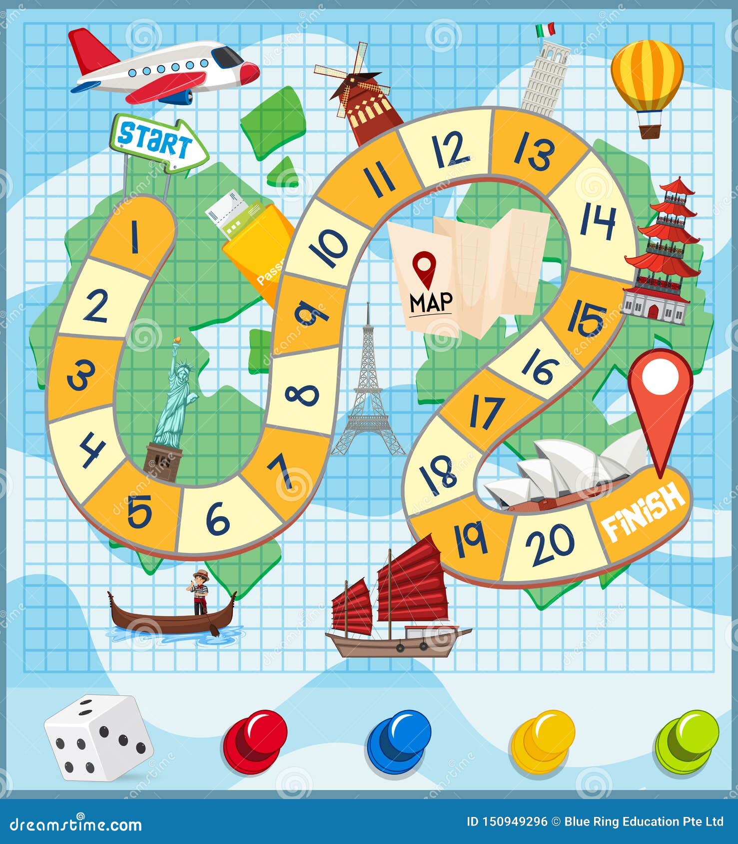 A World Travel Boardgame Template Stock Vector Illustration of world