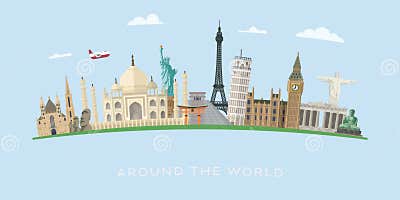 World Travel with International Landmarks Vector Banner Stock Vector ...