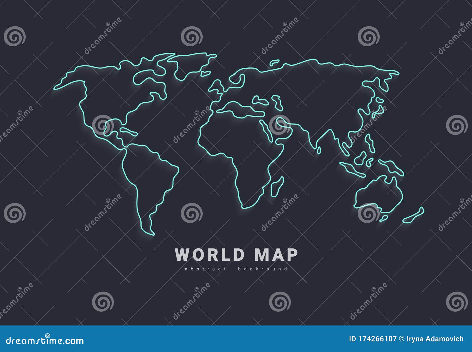 world  map. earth planet neon stylized line outline stroke. fabstract   on dark background