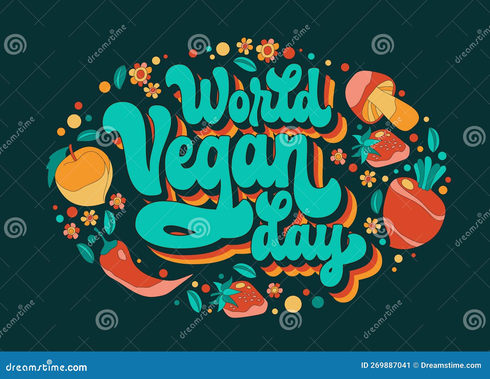 World Vegan Day - Modern Lettering Design with Trendy 70s Script Style.  Isolated Vector Typography Illustration Stock Vector - Illustration of  print, world: 269887041