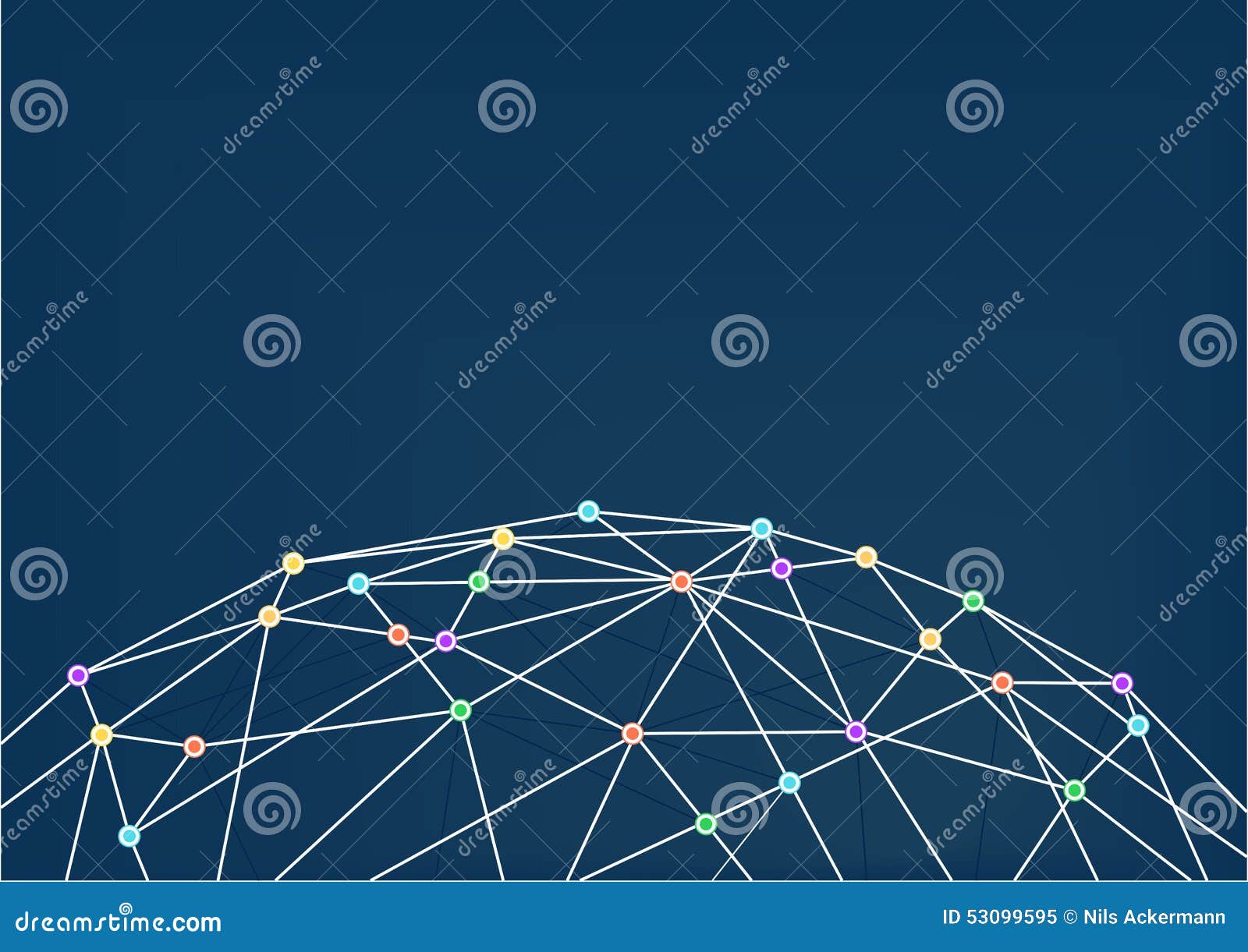 World Wide Web con la linea collegamenti fra le intersezioni variopinte Chiuda su della griglia del mondo con i poligoni, la linea i collegamenti e la progettazione piana