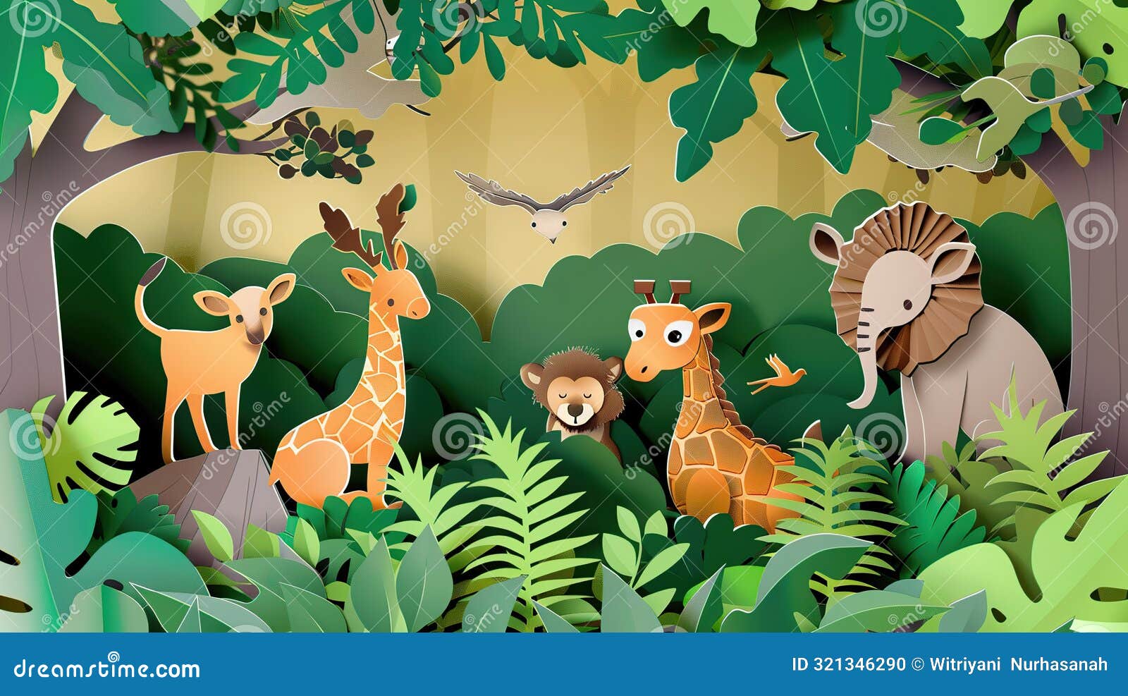 world wildlife day with the animal in forest , paper art and digital craft style. generative ai