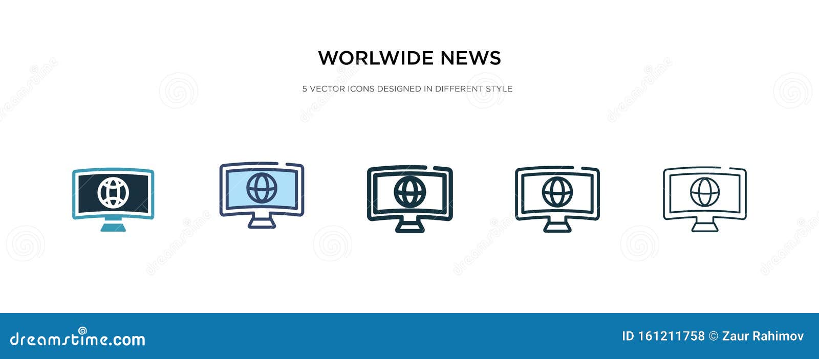 worlwide news icon in different style  . two colored and black worlwide news  icons ed in filled,