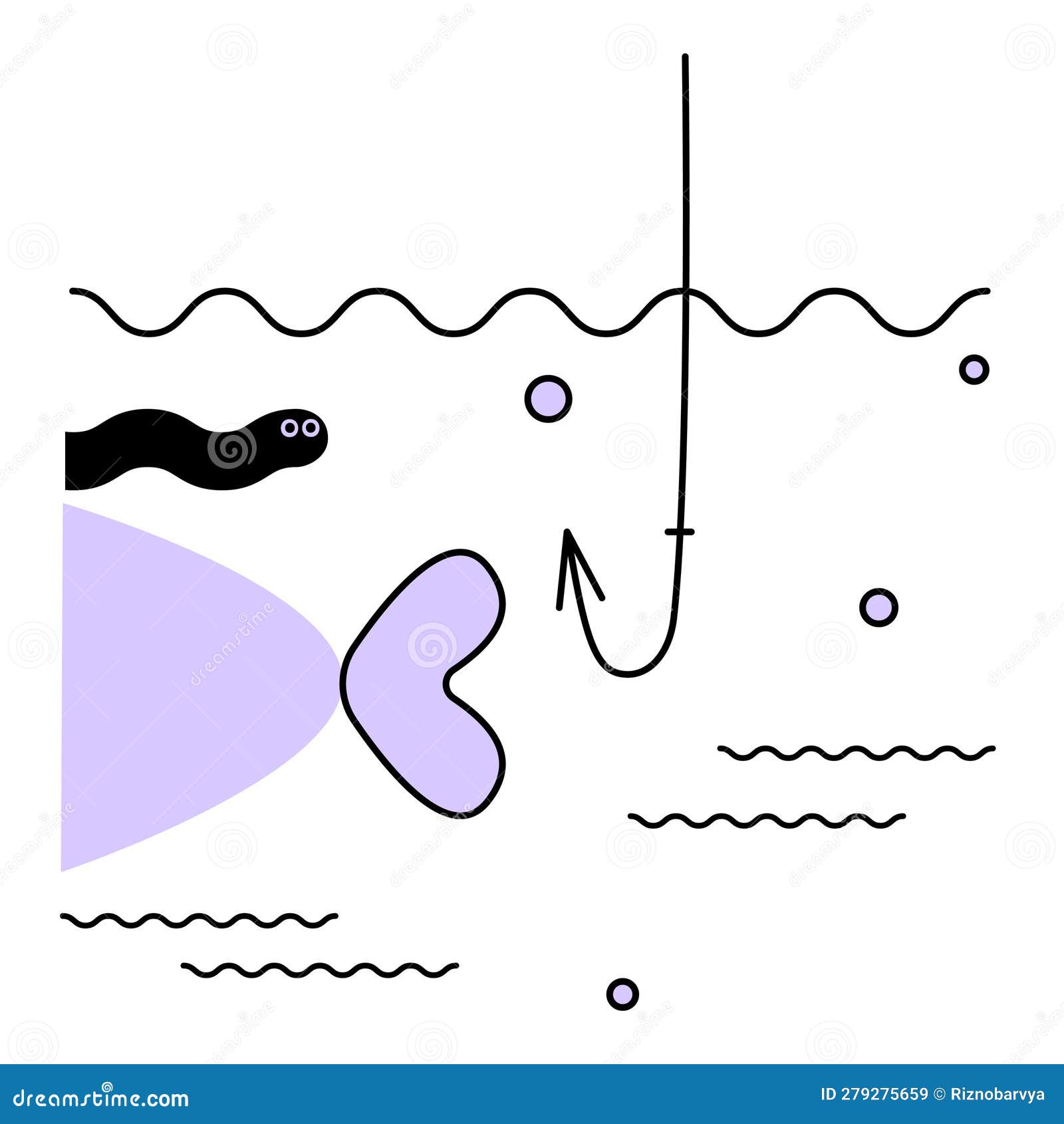 Baited Hook Worm Comic Illustration Cartoon Vector