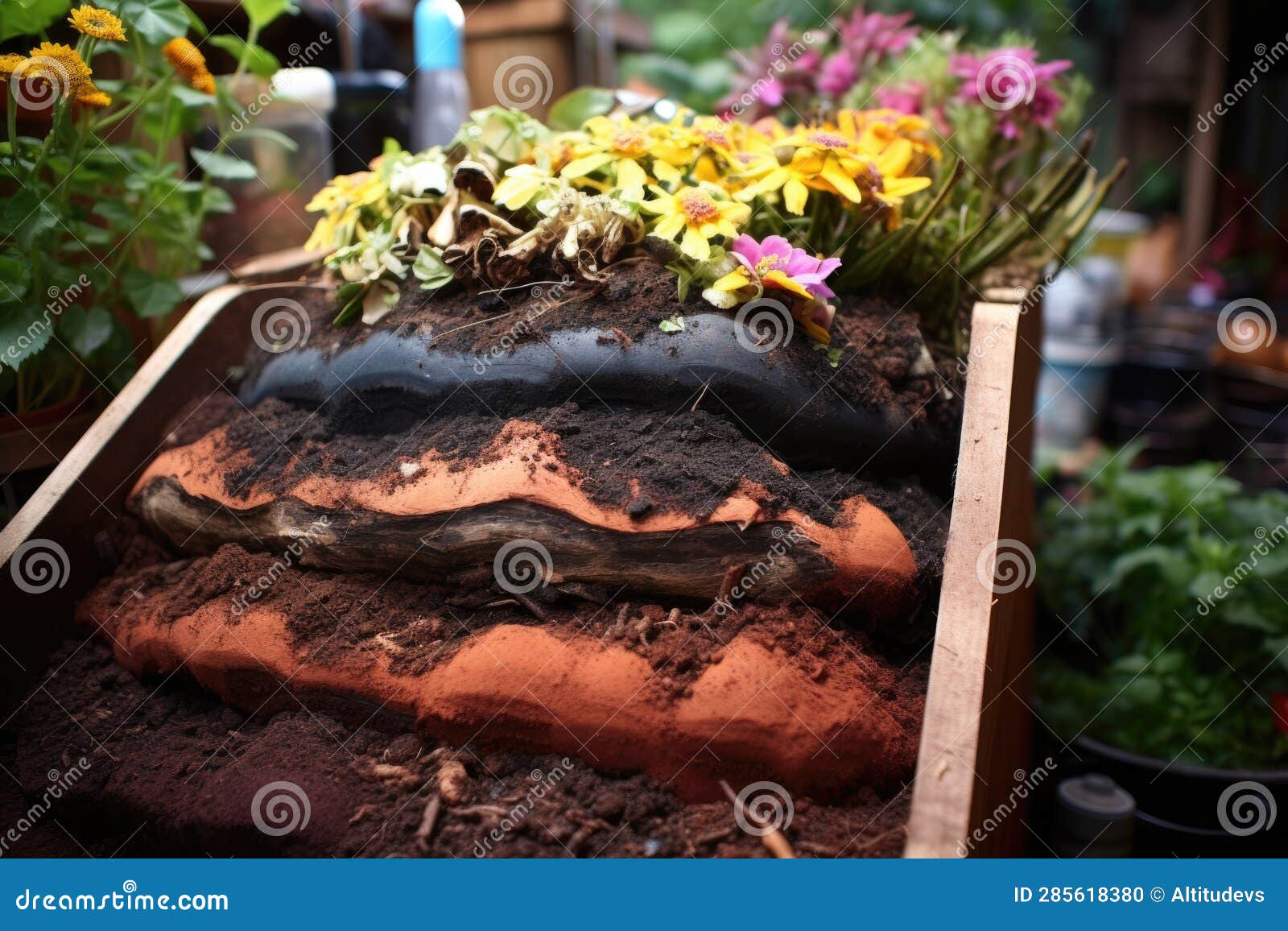 Worm Bin Layers Bedding, Waste, and Compost Stock Illustration