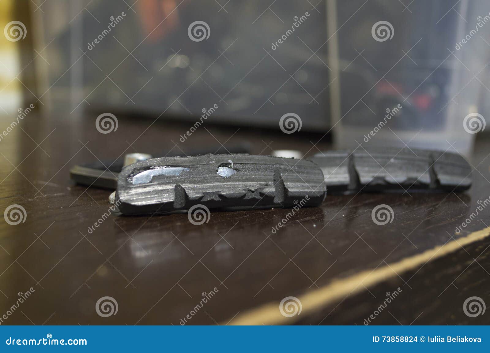 Worn Brake Pads for Bicycle Stock Photo Image of pile, greyscale