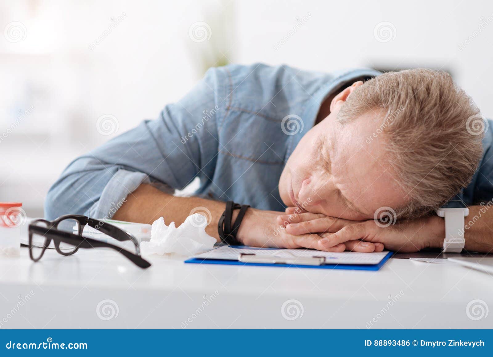 Worn Out Person Sleeping At Workplace Stock Photo Image Of