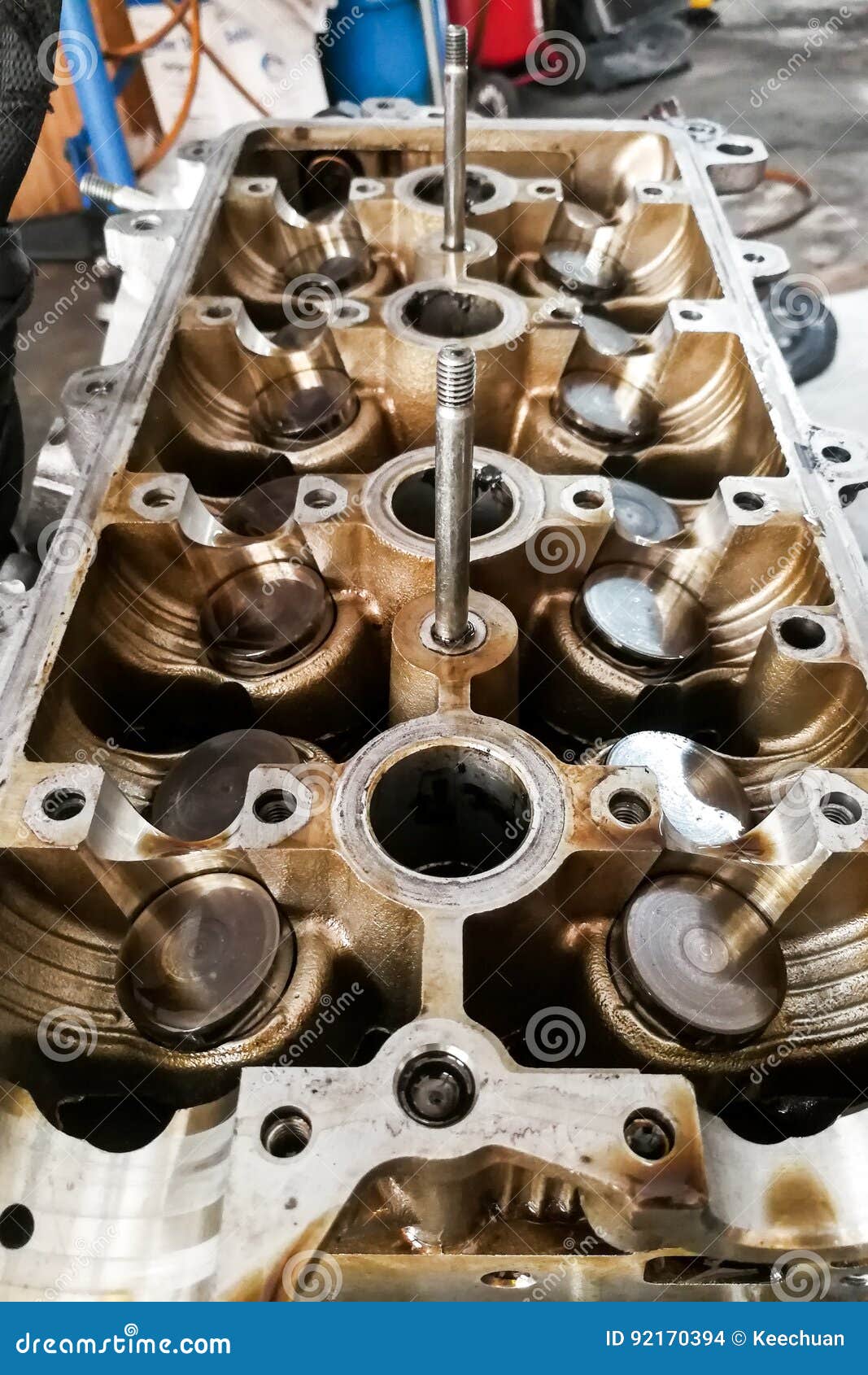 Worn Uto Car Engine Valves Being Serviced at Garage Stock Photo Image