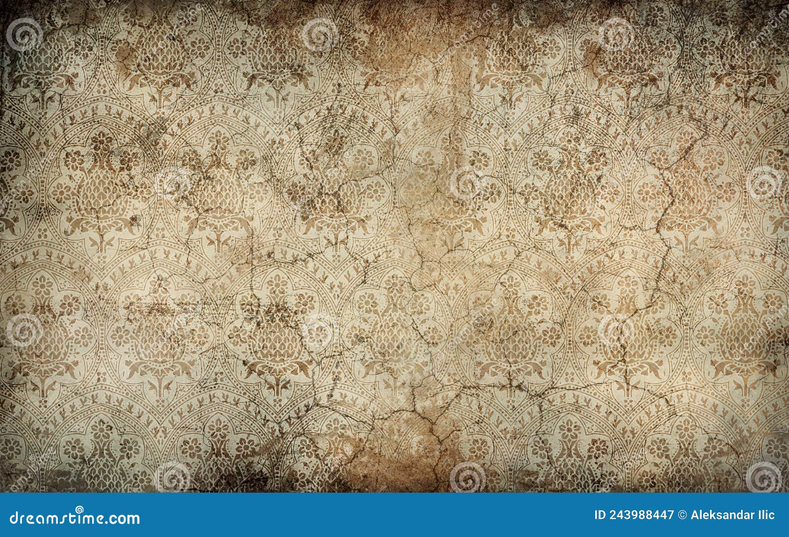 worn wallpaper with floral patterns on dirty, cracked wall. backgrouds and textures. copy space, add text