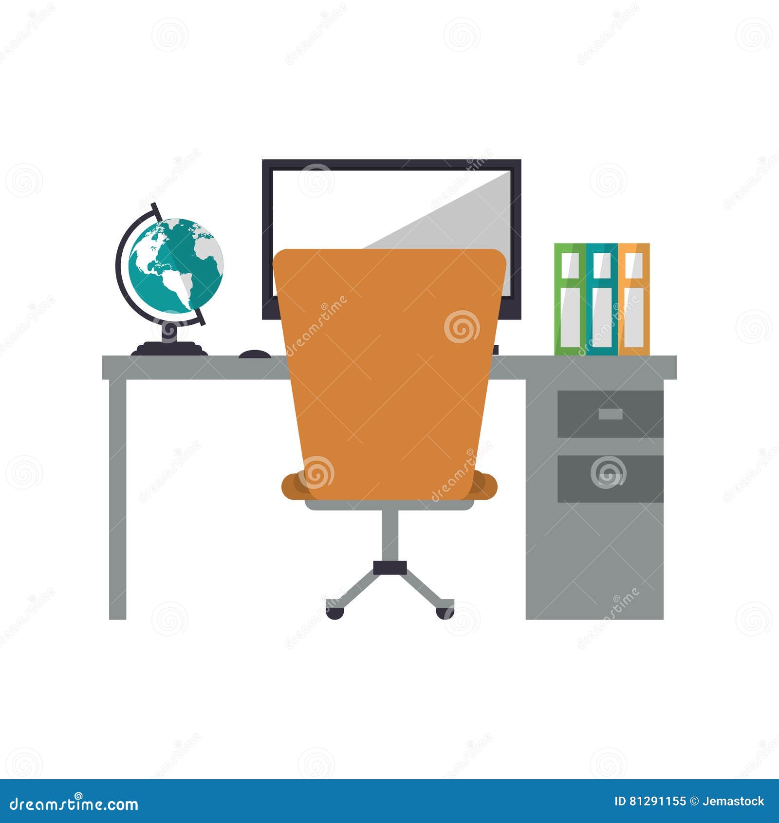 worplace desktop computer globe books chair