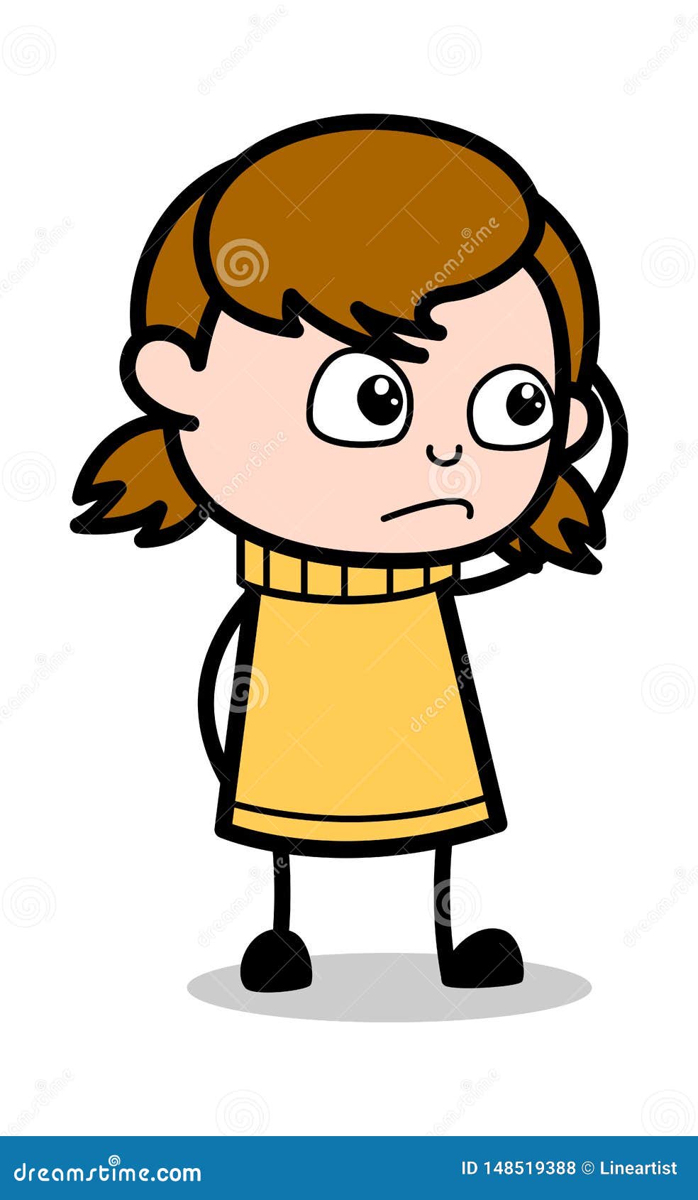 Worried Expression - Retro Cartoon Girl Teen Vector Illustration Stock