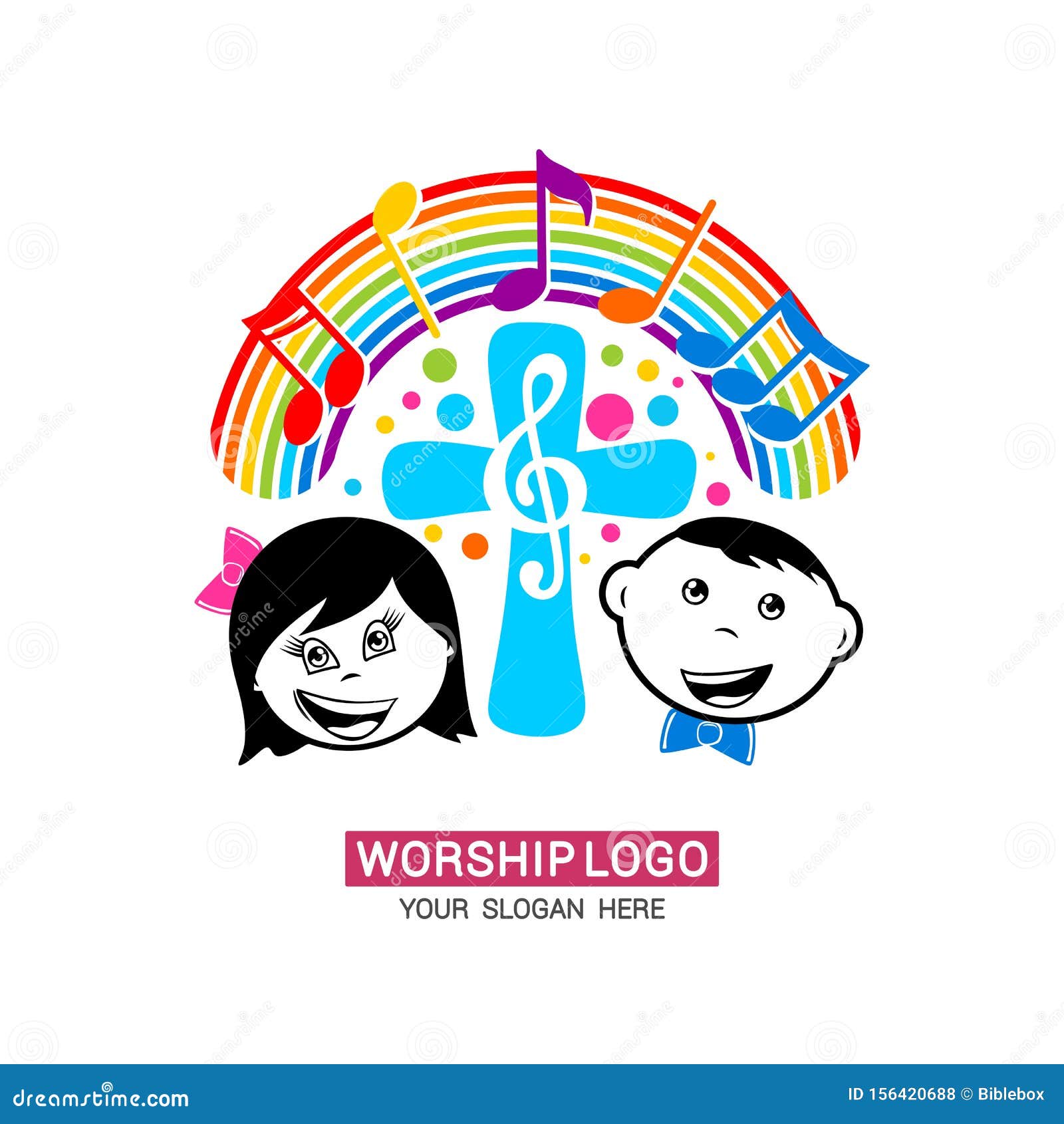 worship logo. children glorify god, sing glory and praise to him