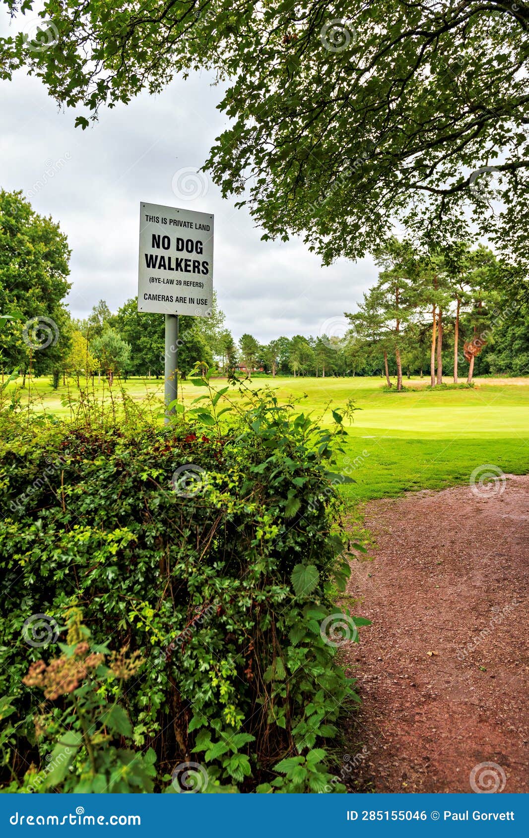 worsley golf course and club house in monton with no dog walking sign