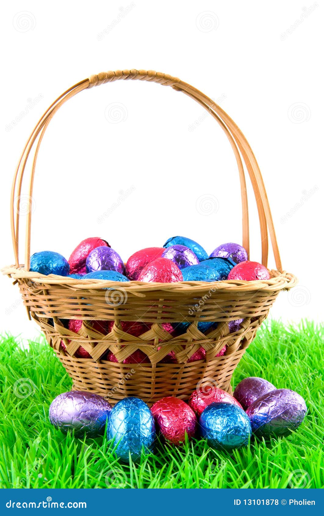 Woven Basket with Easter Eggs on Green Grass Stock Photo Image of