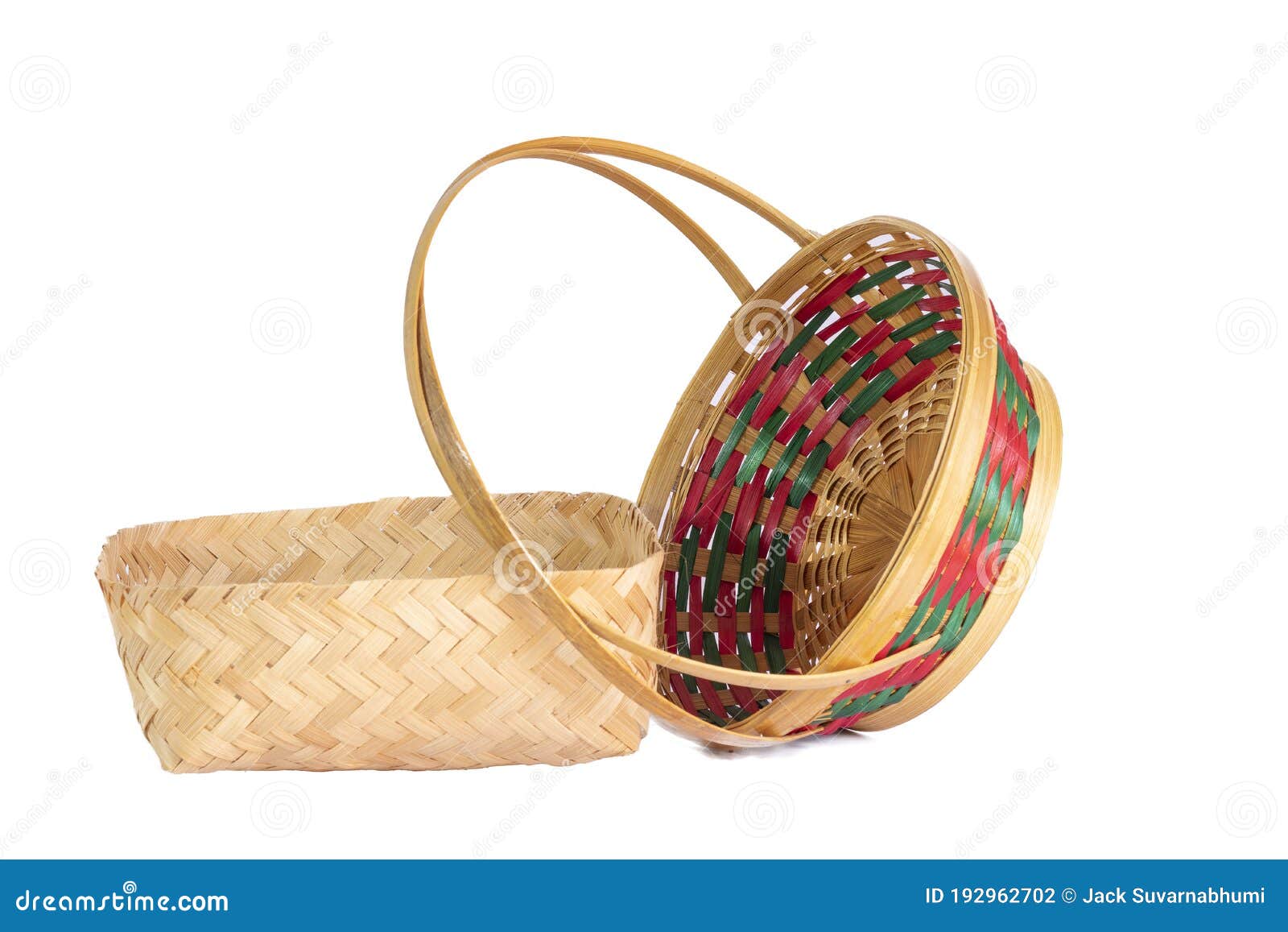 Round-flat Rattan Basket Isolated on the White Background Stock Photo -  Image of herb, wicker: 207850958