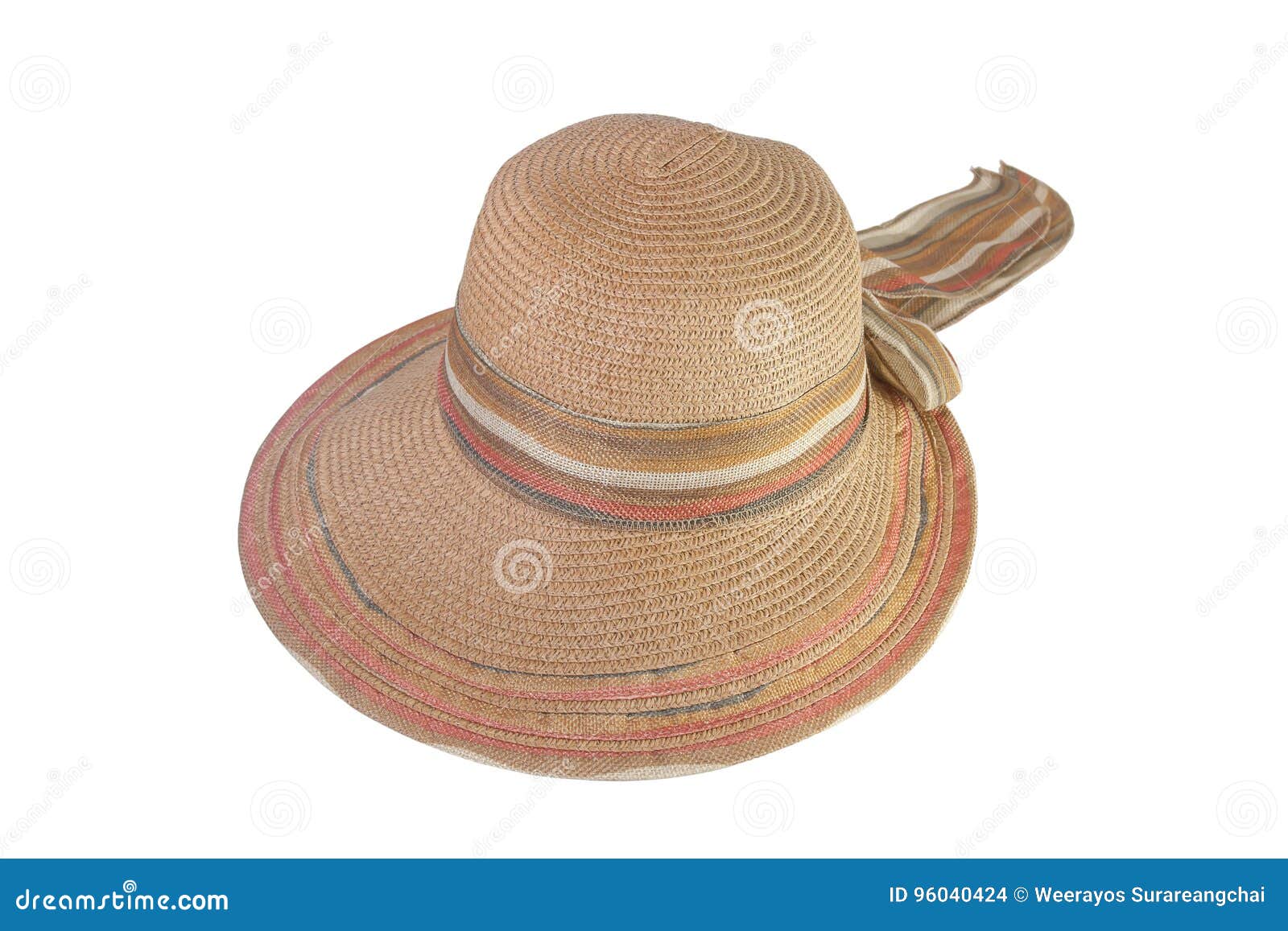 Woven with Brown Hat Decorated with a Bow Tie, Isolated on White Stock Photo Image of female