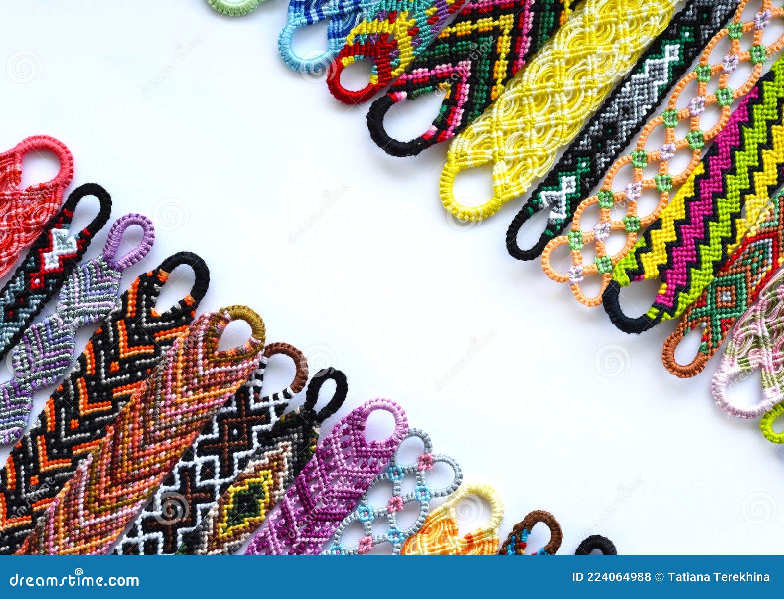 Selective Focus Of Two Tied Woven Friendship Bracelets With Bright