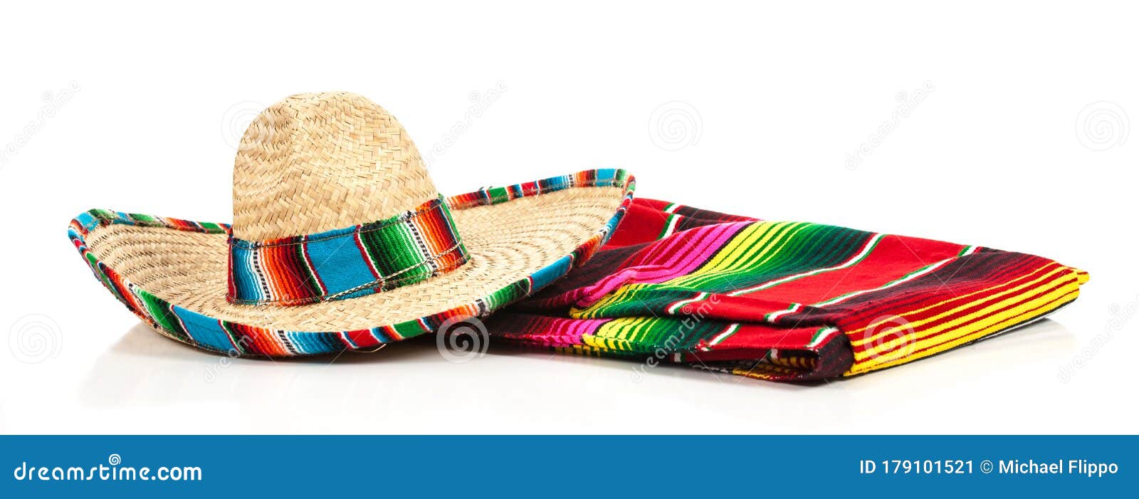 a woven mexican sombrero or hat with a colorful serape blanket