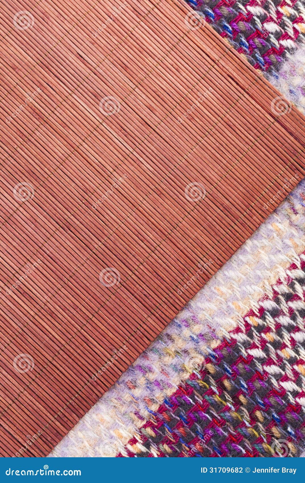 Woven Picnic Blanket and Rafia Placemat Patterned Background Stock