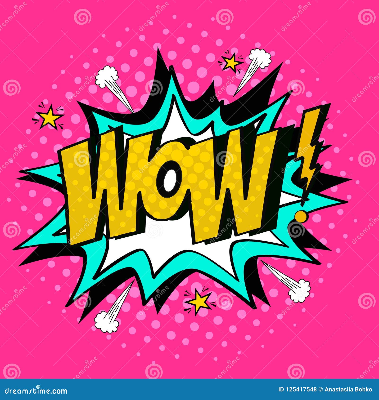 Wow/Comic Speech Bubble with Expression Text, Stars and Clouds Stock Vector  - Illustration of bang, 1960s: 125417548
