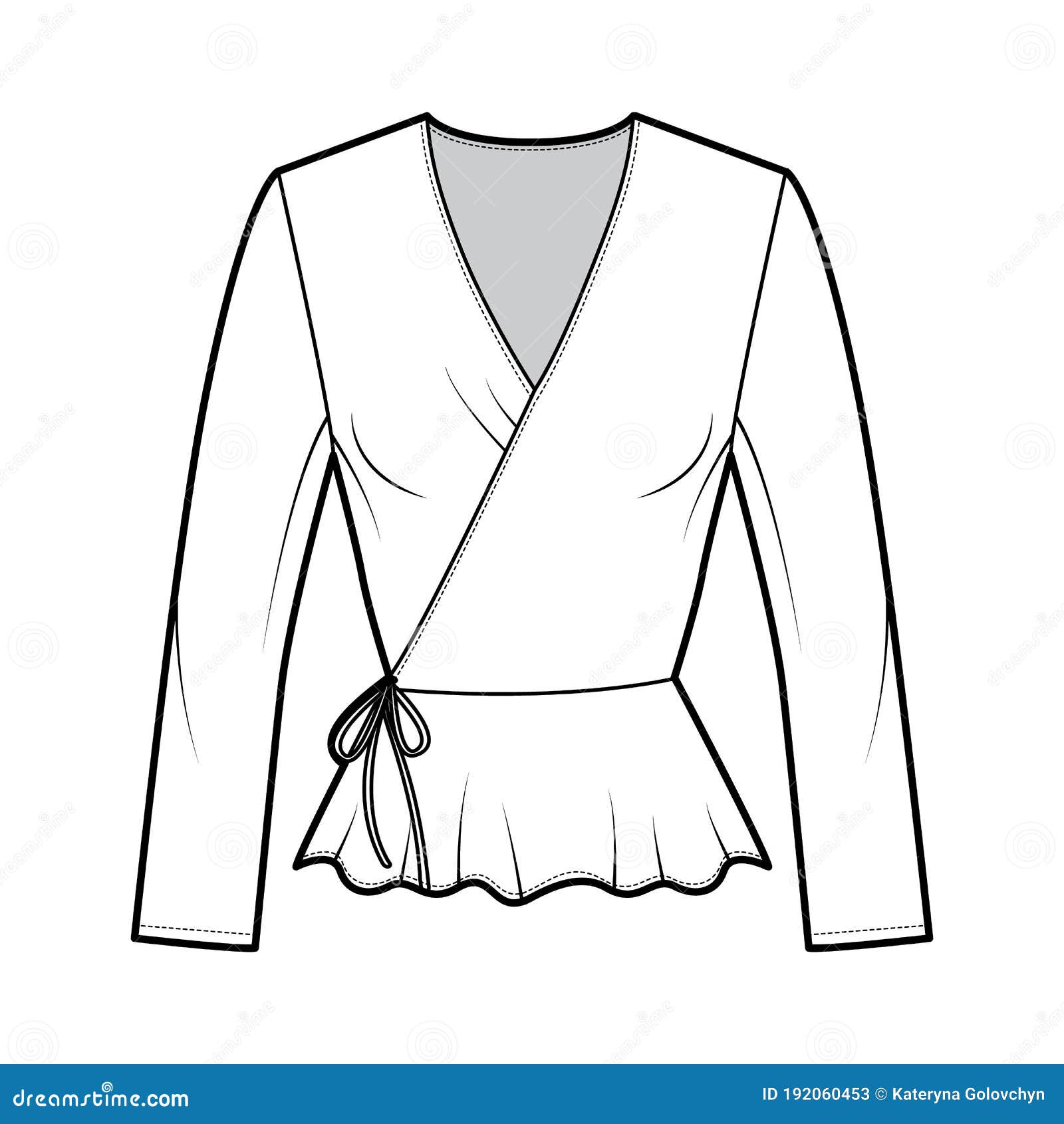 Wrap Blouse Technical Fashion Illustration with Fitted Silhouette ...