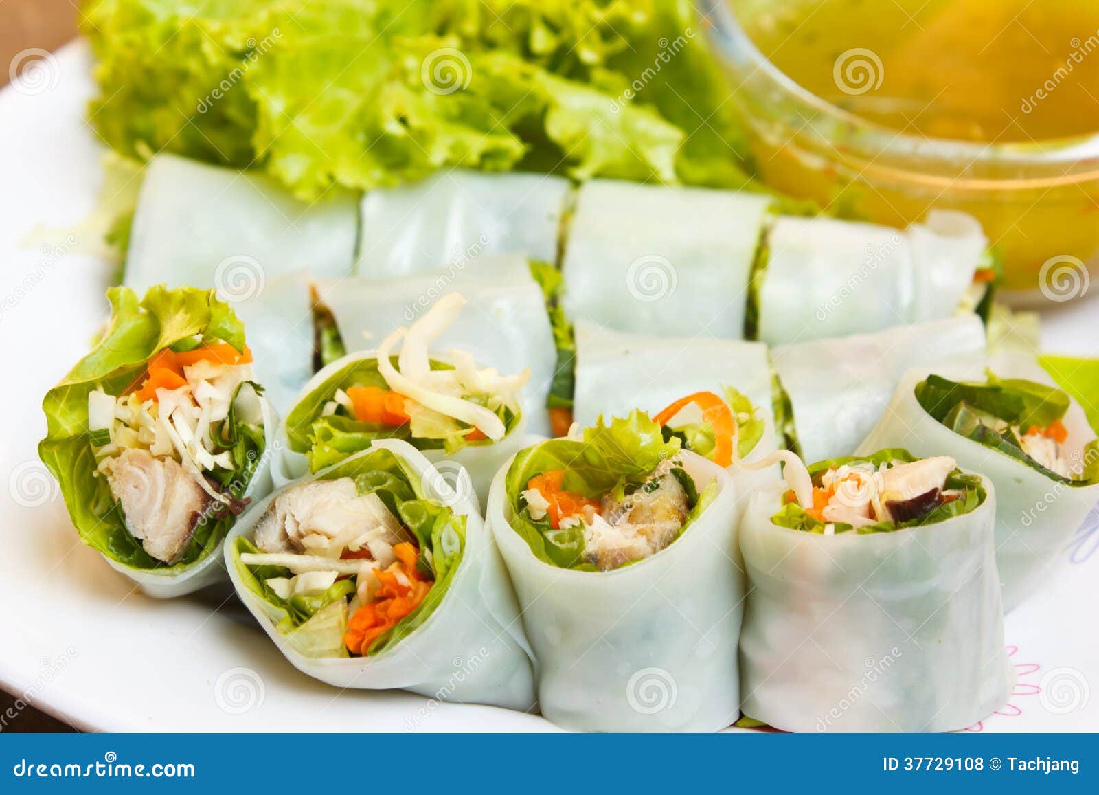 Wrapped Fried Mackerel with Noodles, Thai Food. Stock Photo Image of