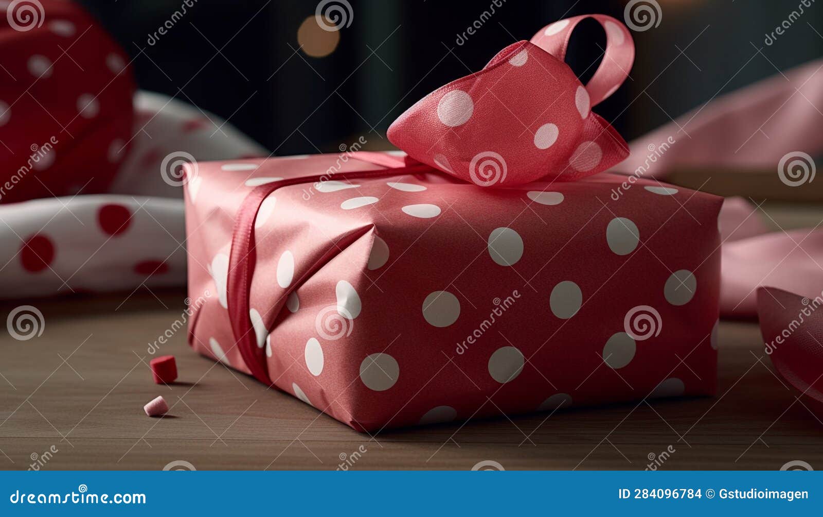 Wrapped in Love, a Polka Dot Package Generated by AI Stock Illustration