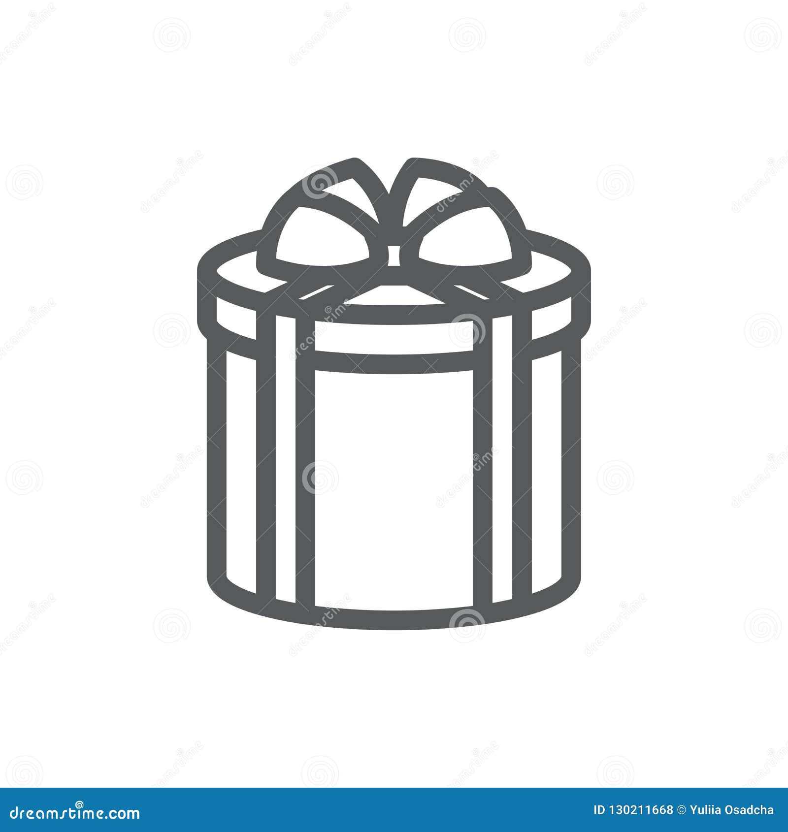 wrapped round gift box decorated with ribbon and bow pixel perfect icon with editable stroke.