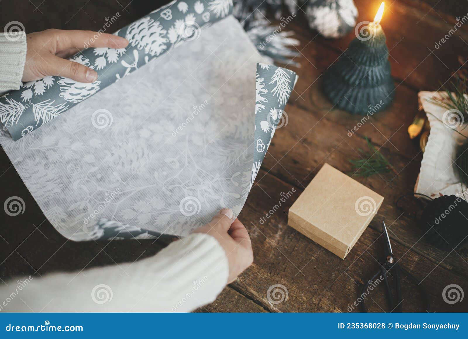 Merry Christmas. Stylish rustic christmas gift box, wrapping paper Stock  Photo by Sonyachny