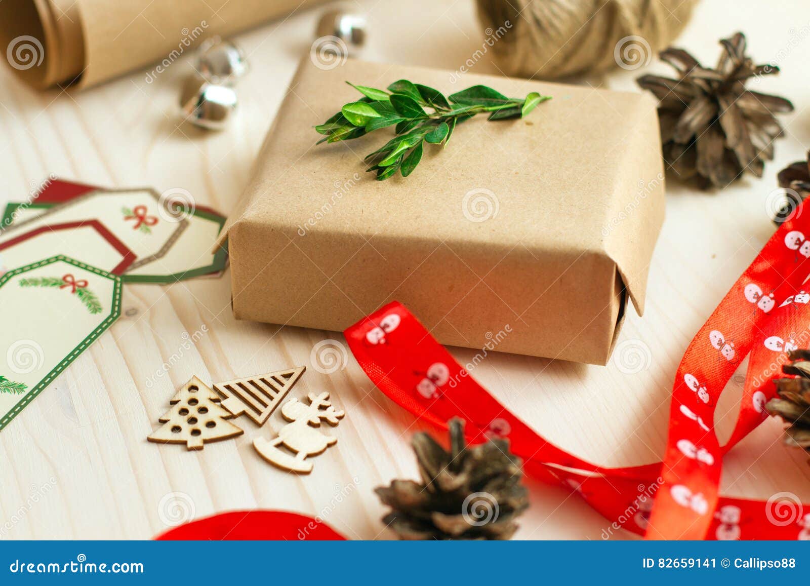 Wrapping Christmas gifts stock image. Image of vintage - 82659141