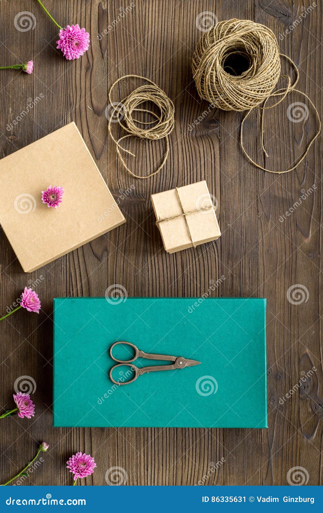 Download Wrapping Gifts In Box For Holiday Top View Mock Up Stock Image - Image of paper, boxes: 86335631
