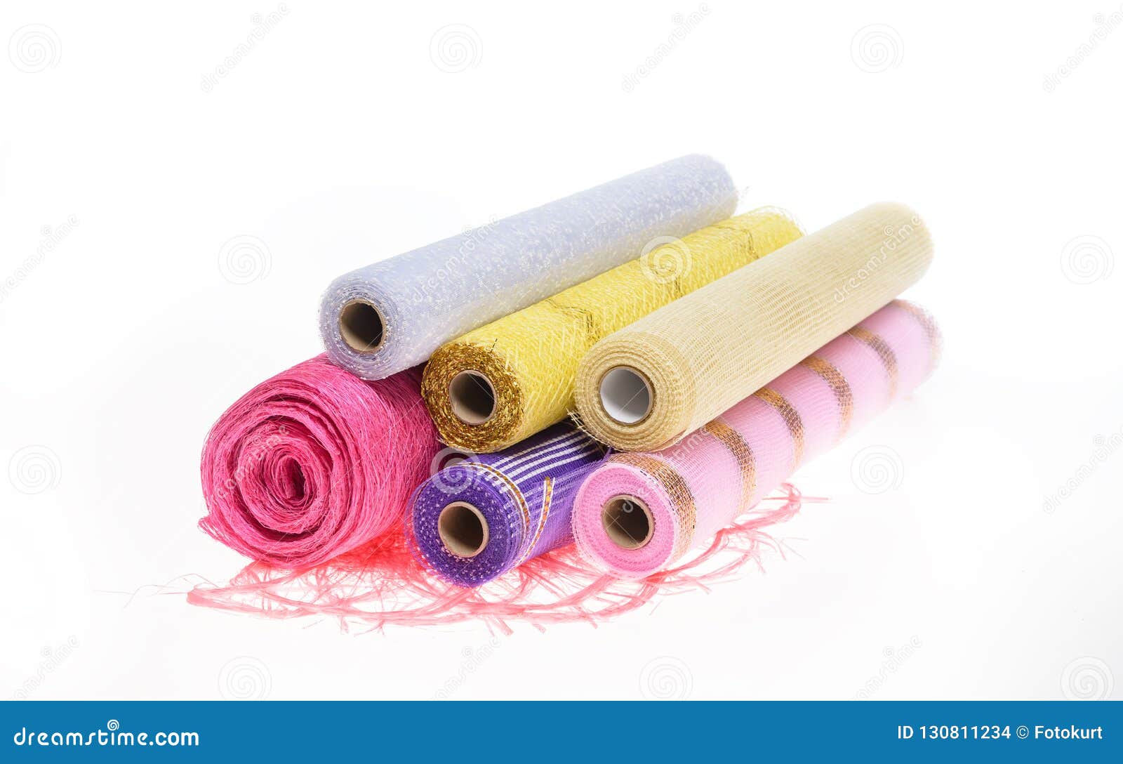 Wrapping Paper for Flowers in Rolls on a White Background Stock Photo