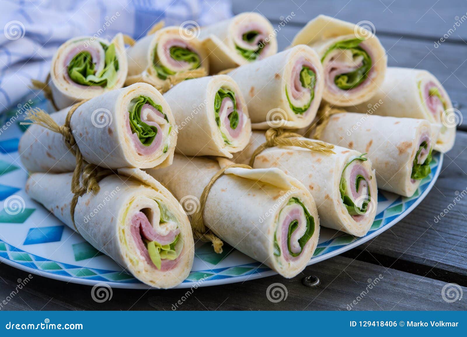 Wraps with ham and salad stock photo. Image of fresh 129418406