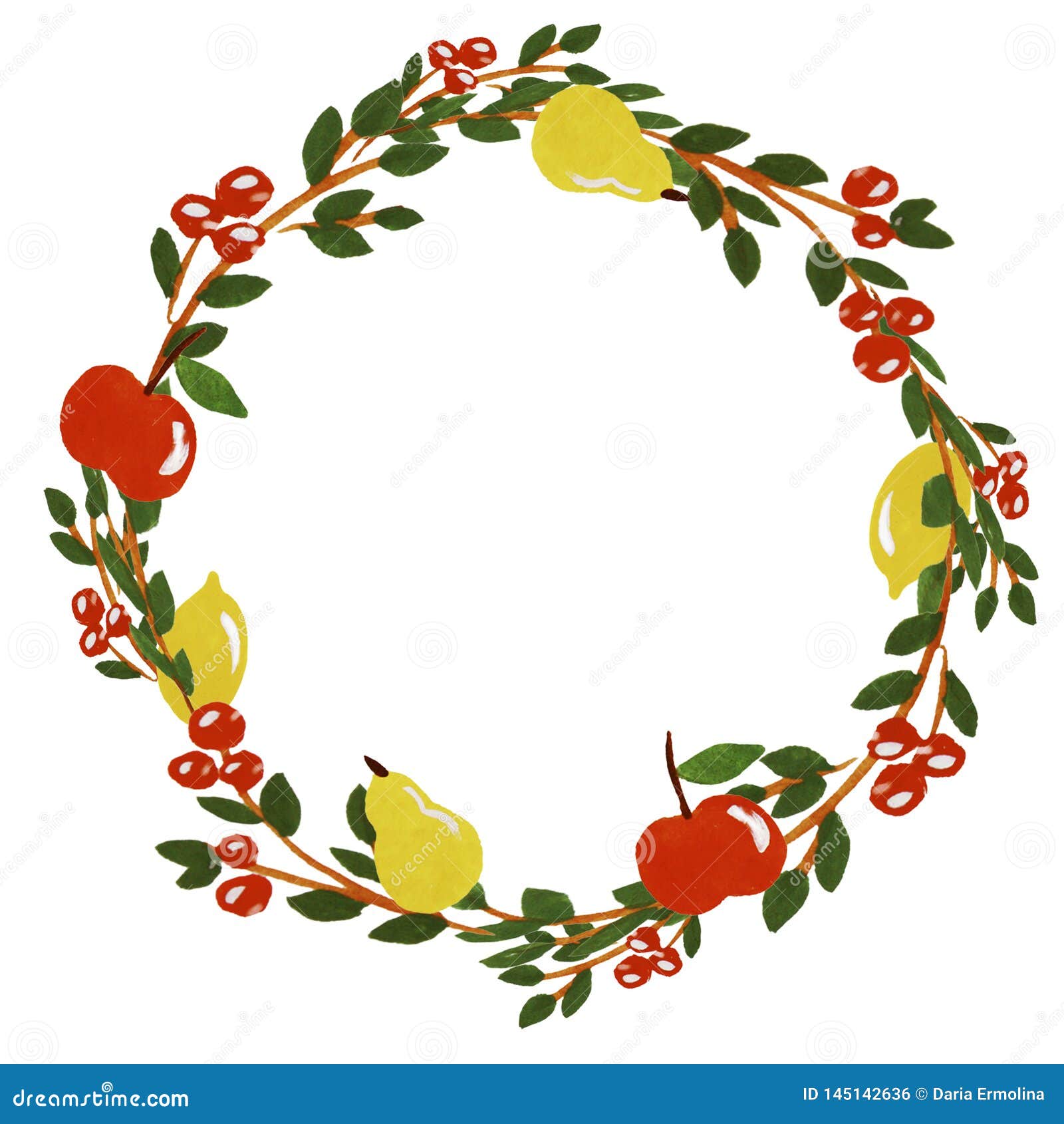 Wreath with Apples and Pears Stock Illustration Illustration of