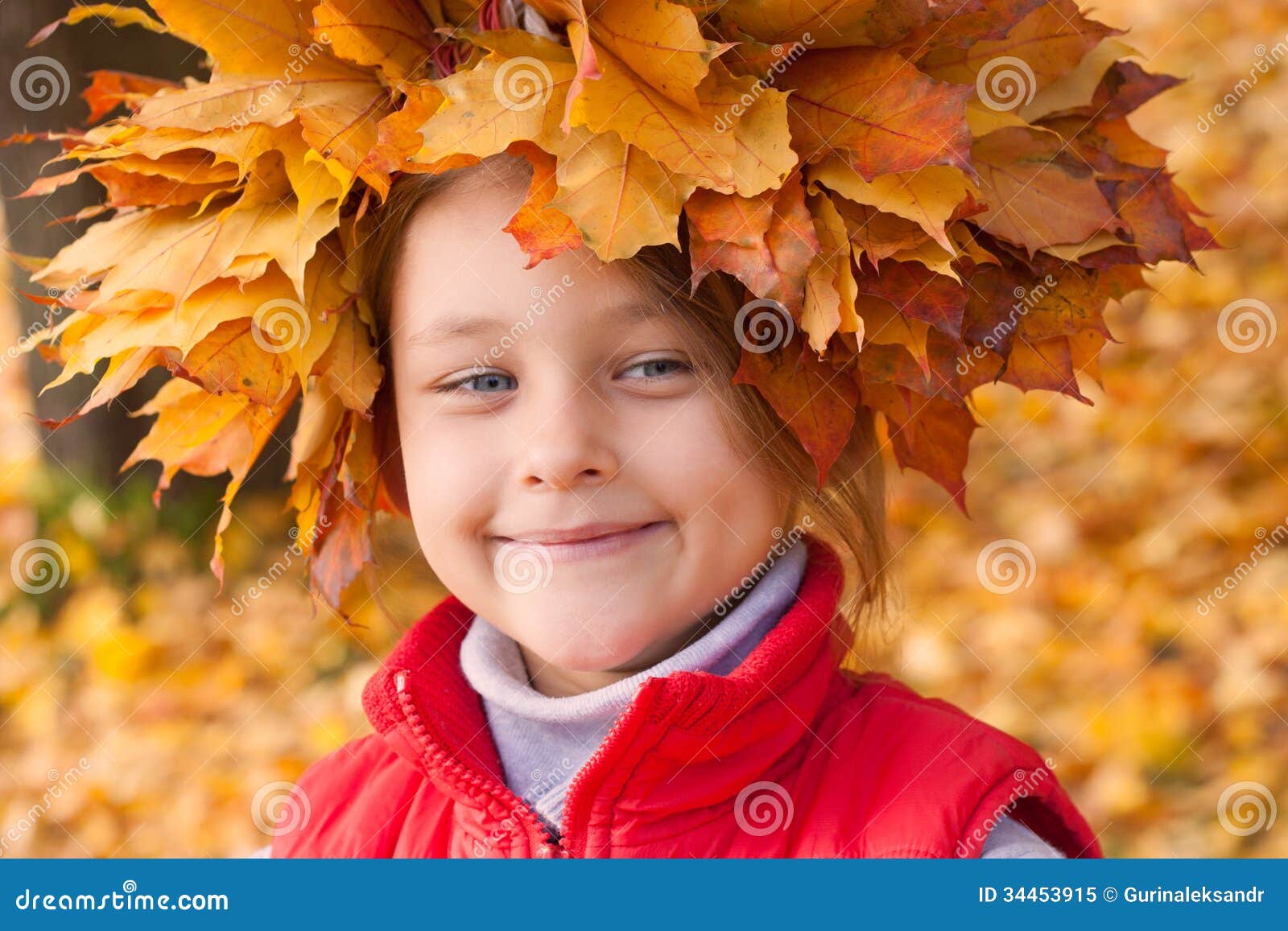 Wreath of Autumn Leaves on the Head Stock Image - Image of autumn ...